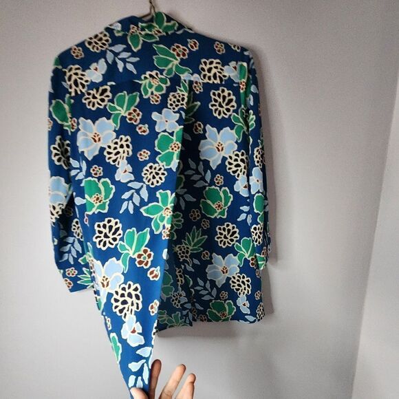 Banana Republic Blouse Top Small Blue Green Floral Split Back Blouse Women NWT - Picture 7 of 10